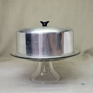 Glass and aluminum cake plate